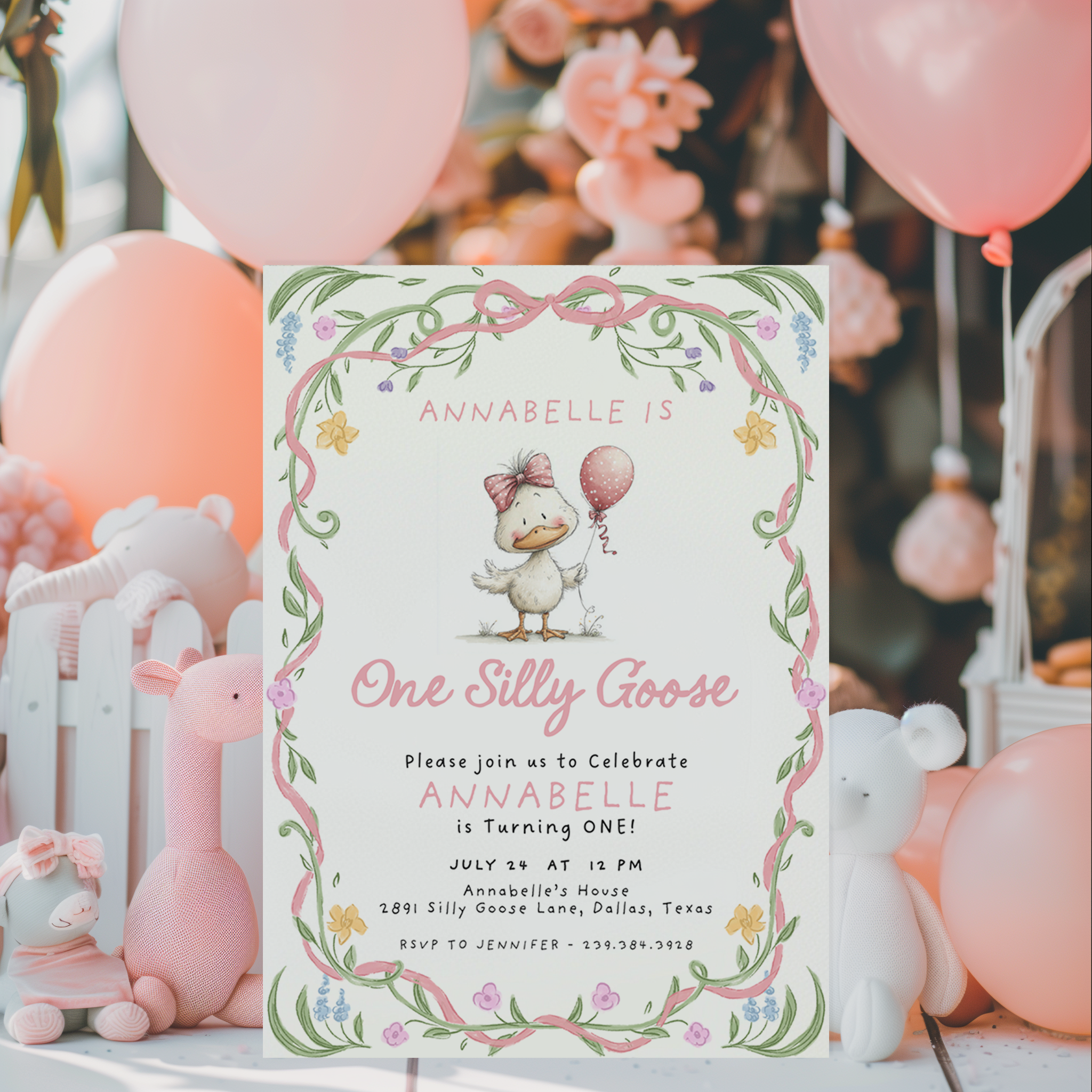 Editable One Silly Goose Birthday Invitation | Instant Download