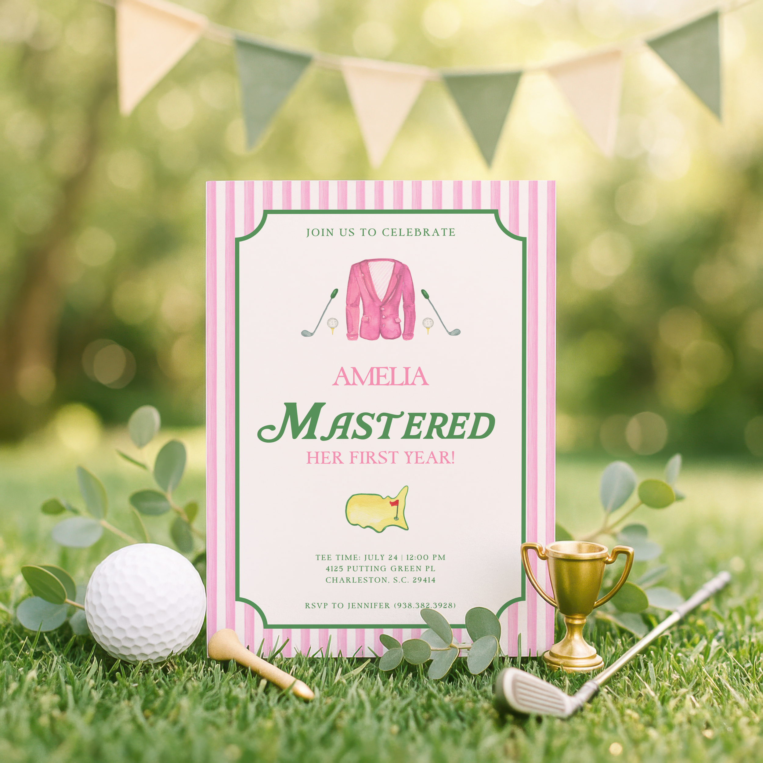 Girl's 1st Birthday Golf Invitation