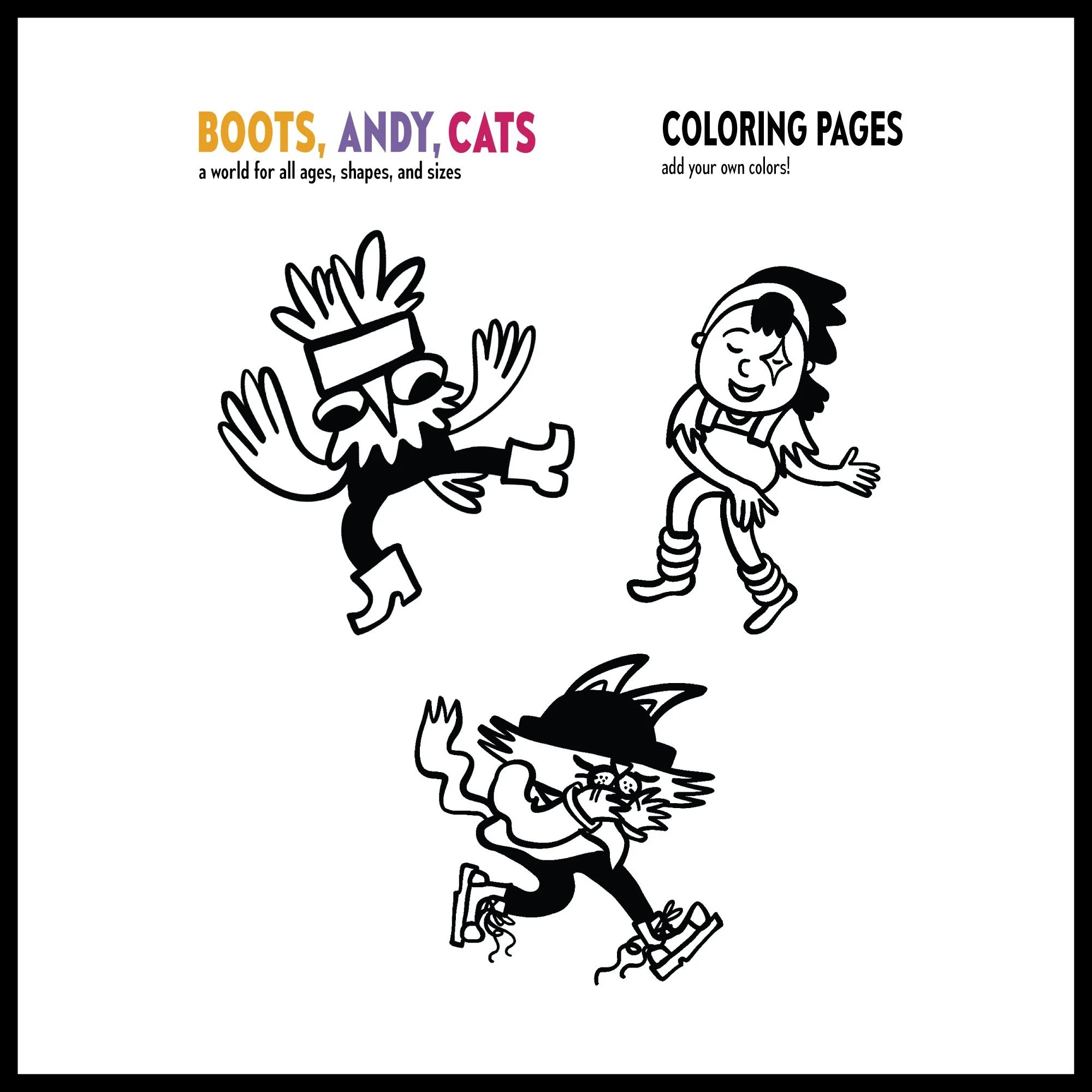 Coloring Pages - Boots, Andy, Cats: a world for all ages, shapes, and sizes