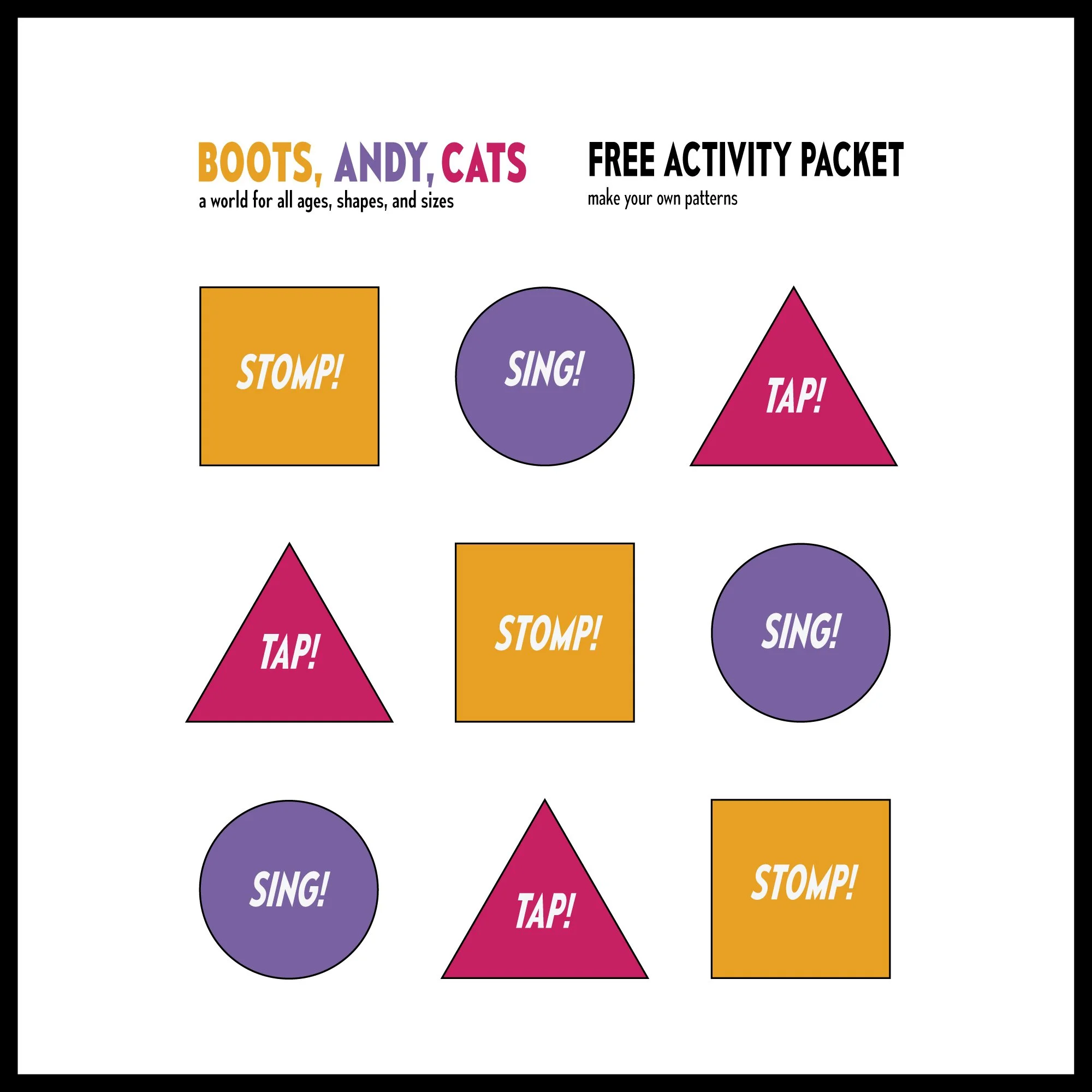 Free Activity Packet - Boots, Andy, Cats: a world for all ages, shapes, and sizes