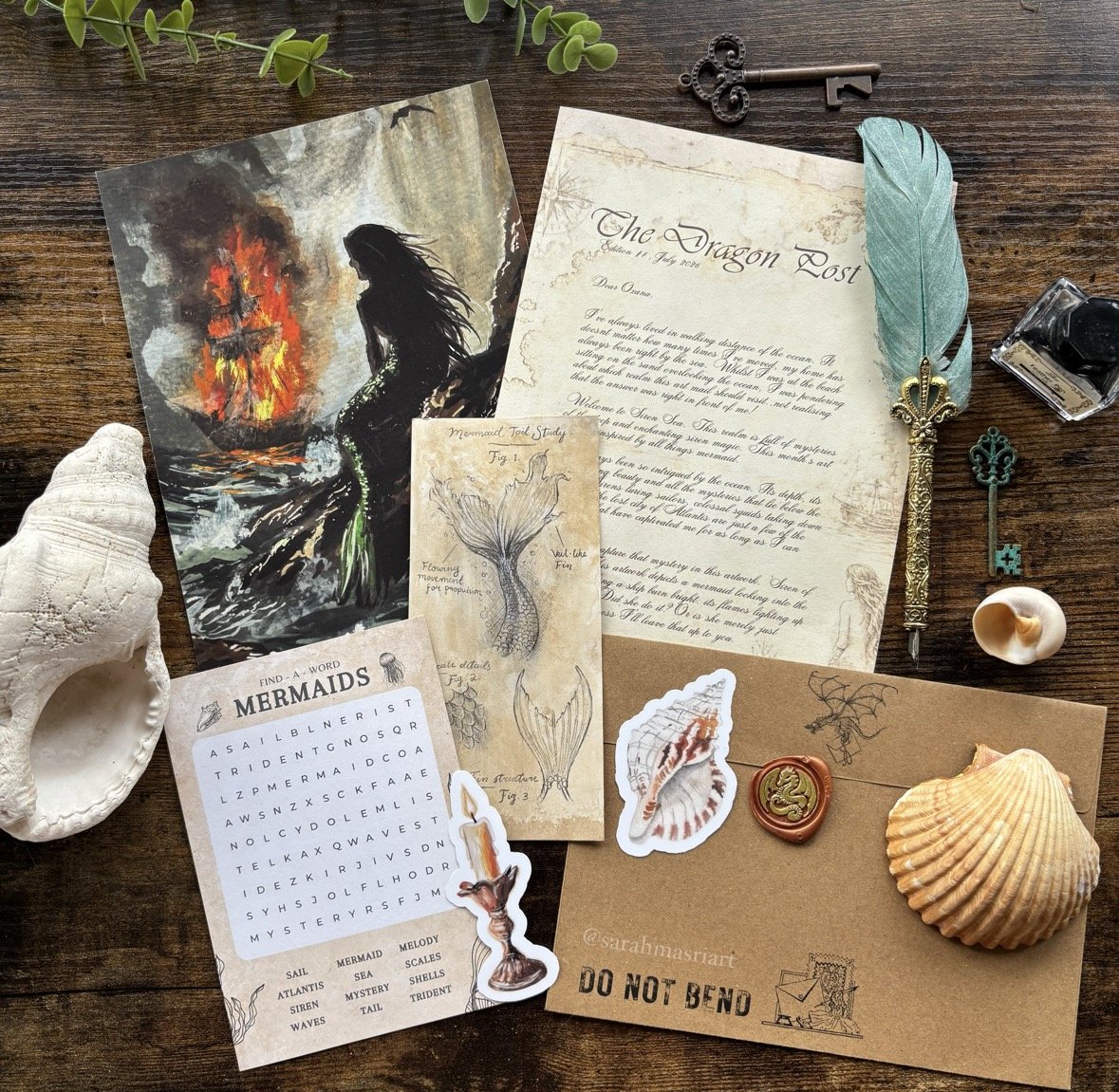 July’s Art Snail Mail 🧜🏼‍♀️📜🕯️🐚