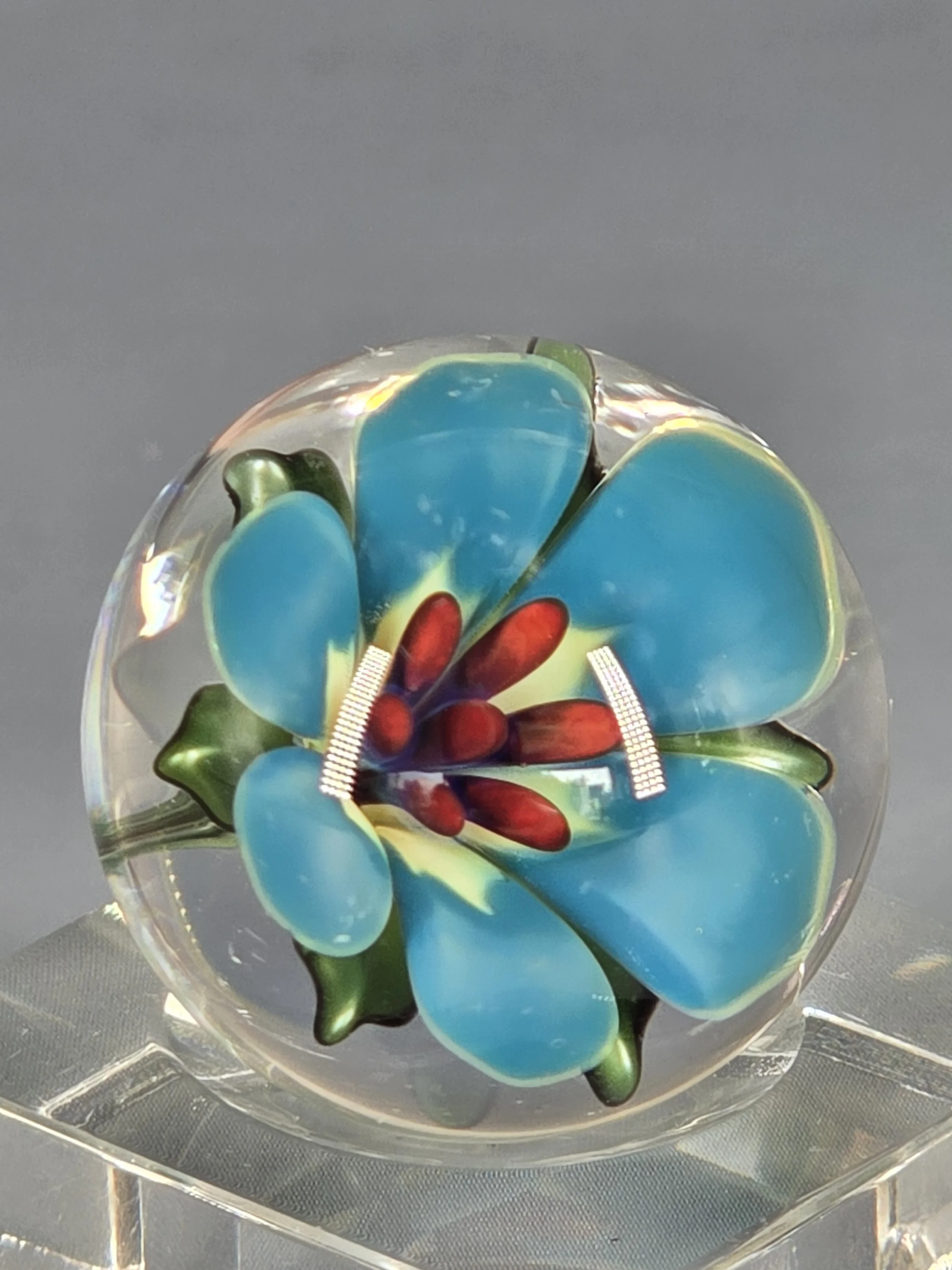 Florin Glass Marble Flower Blue