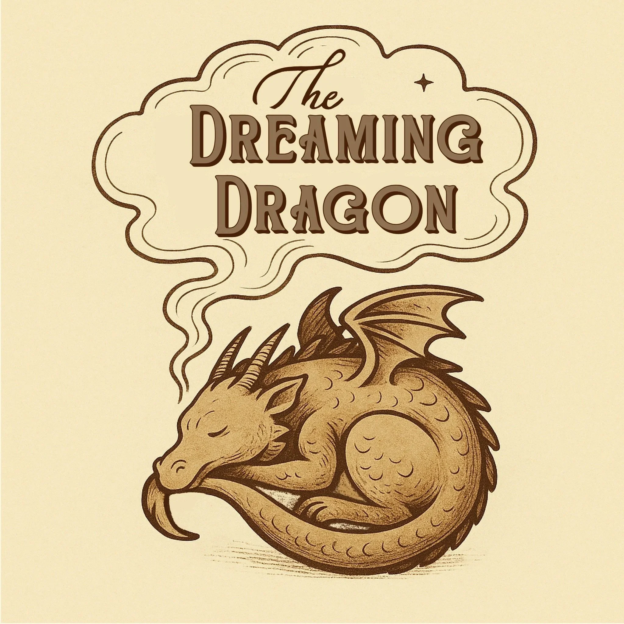 The Dreaming Dragon logo featuring a curled, sleeping dragon beneath the words ‘The Dreaming Dragon.’