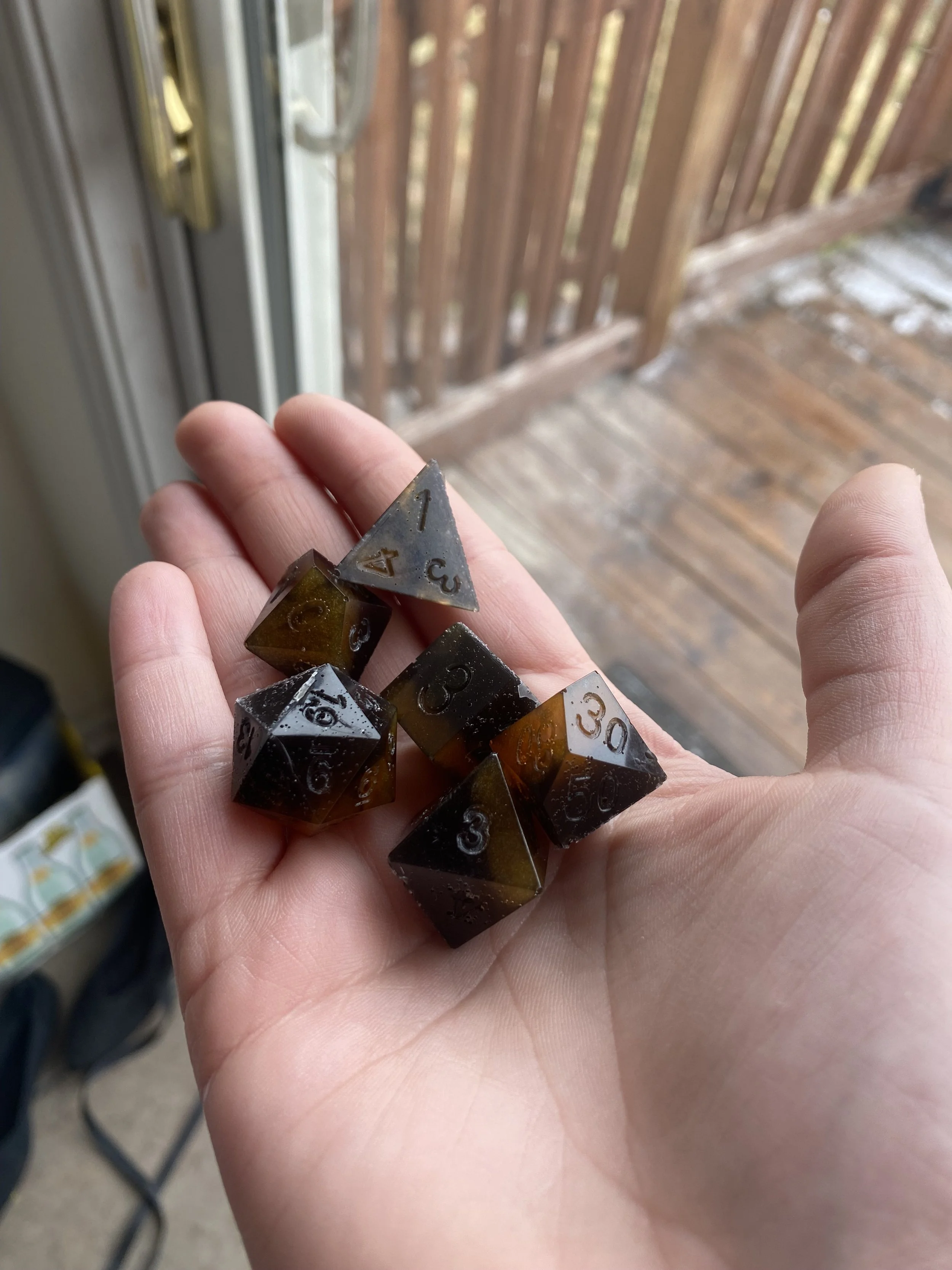 This was a request for a glowing set of dice. They don't seem like much in the light... 