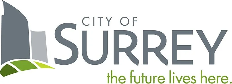 The logo for city of Surrey with the subtext "The future lives here"