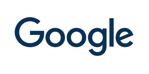 Google logo in blue on a white background.