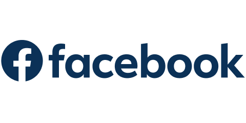 Facebook logo with blue text and icon on a white background.