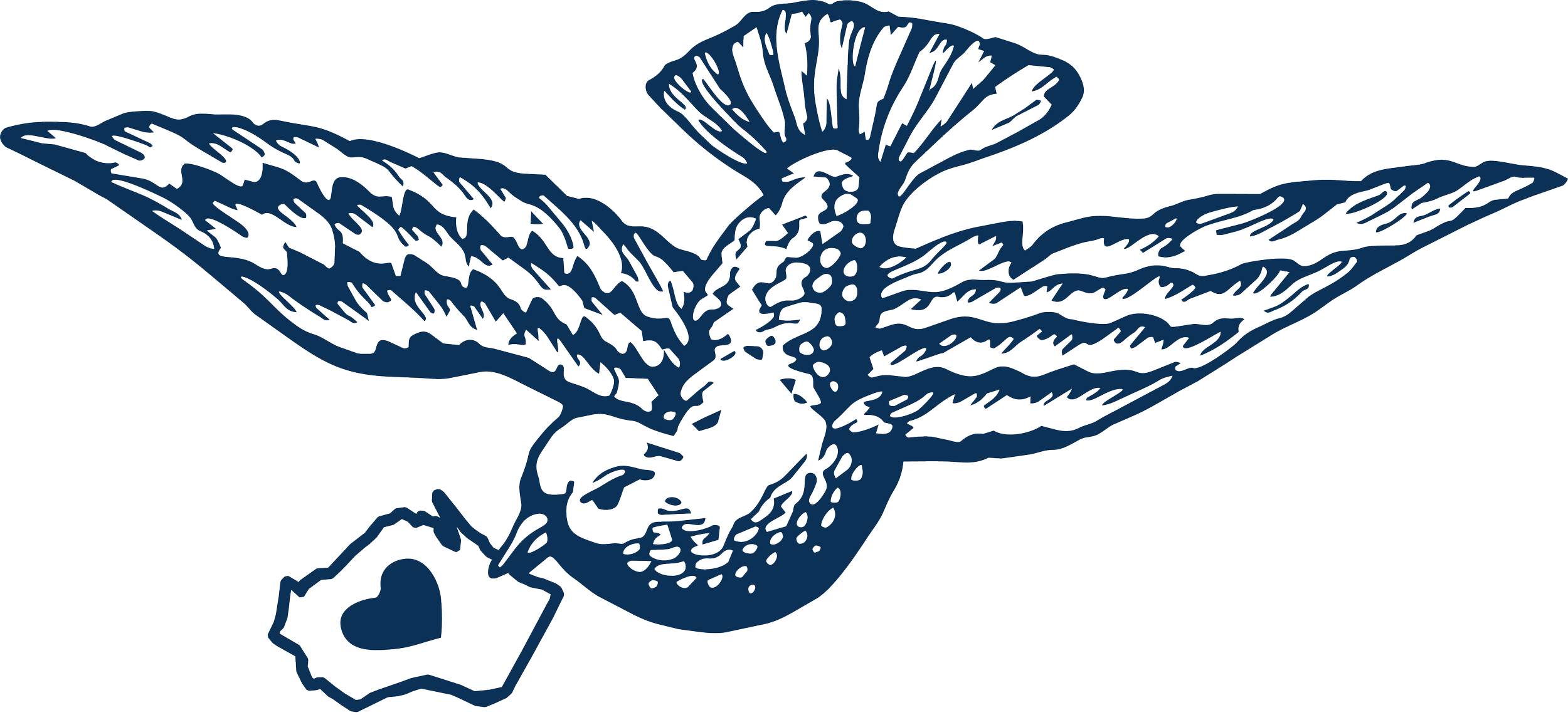 Illustration of a bird holding a small Wisconsin-shape enclosing a heart in its beak.