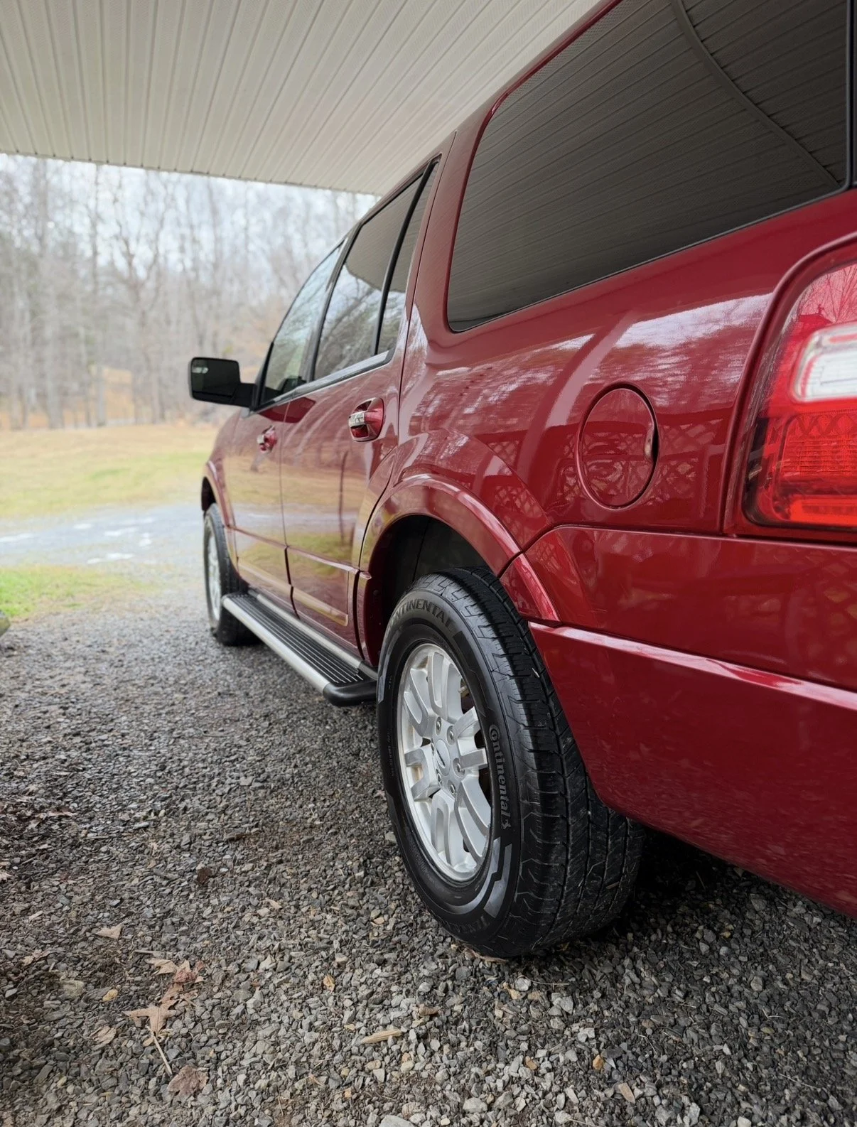 Beautiful red ford expedition that has has had an exterior detail that brings out the gloss and shine.
