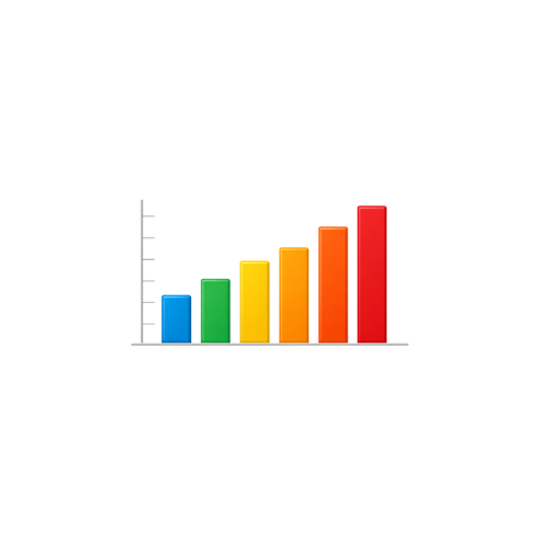 Bar graph with increasing orange, red, yellow, green, and blue bars labeled 'Sales Growth'.