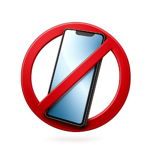 Smartphone with a red prohibition sign over it.