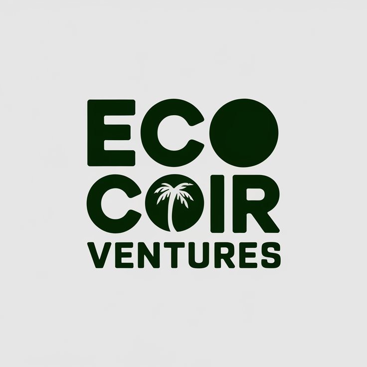 Logo for Eco Coir Ventures with text and a palm tree inside a circle