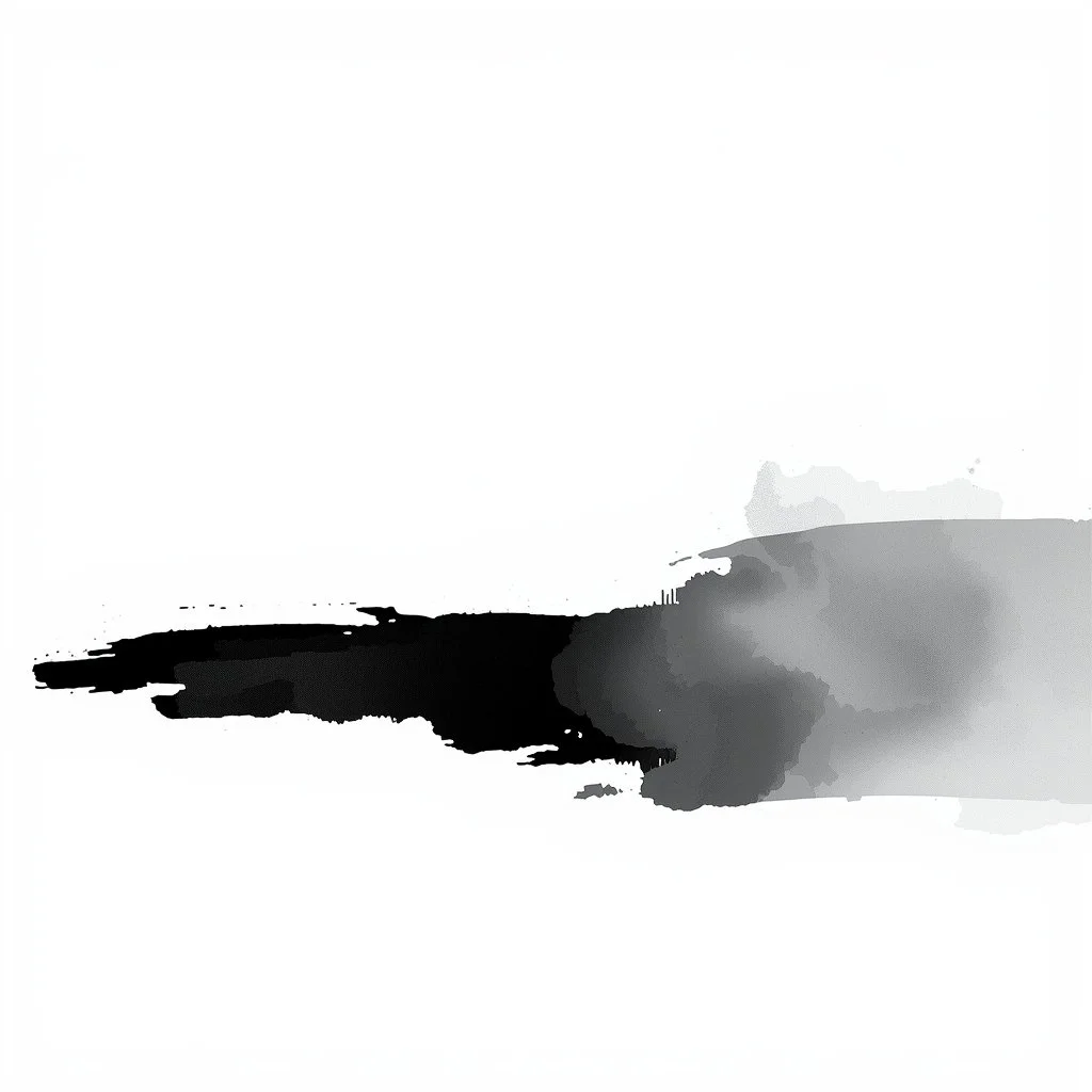 Abstract black and gray ink splash on white background.