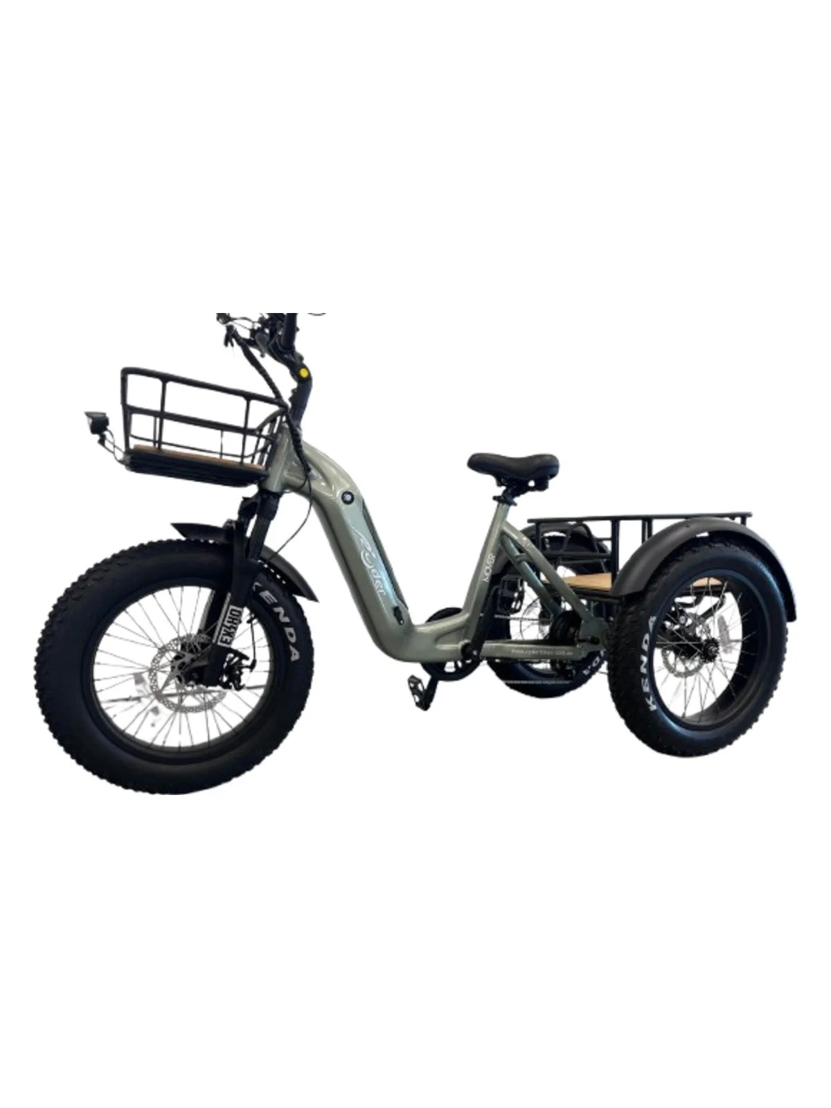Green Ryder Drover e-trike with front and rear crates