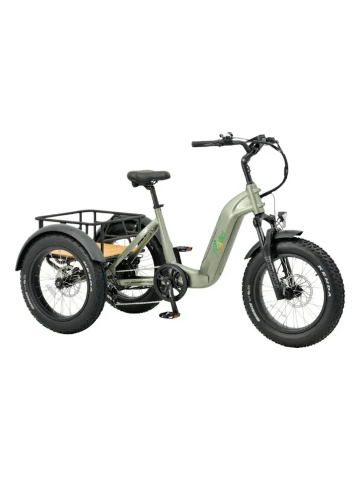 Ryder Drover electric trike for seniors and adults in green, side view, Leading Edge Cycles Shepparton