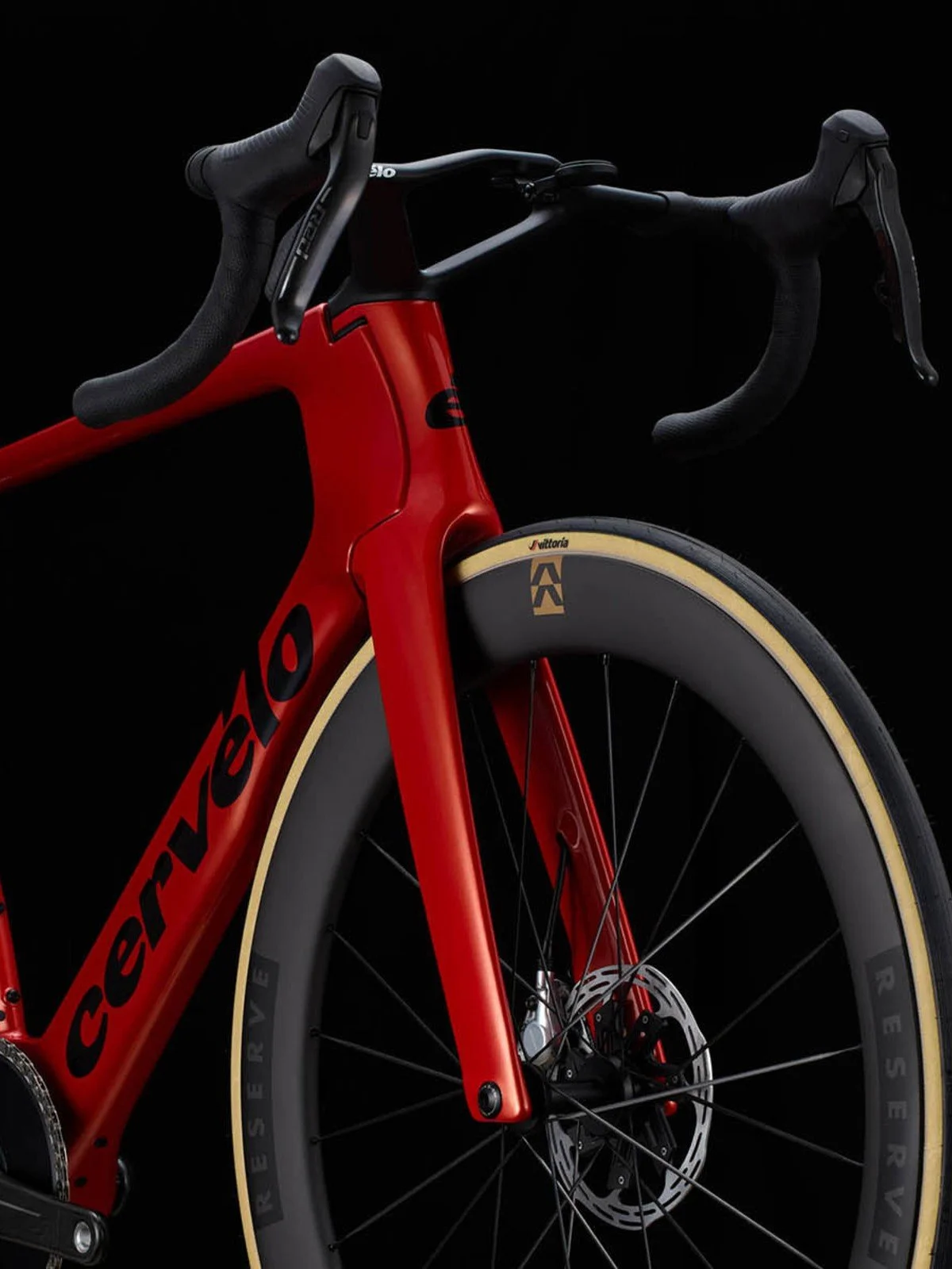 Cervélo S5 Carnelian front end with Bayonet fork and Reserve aero wheel