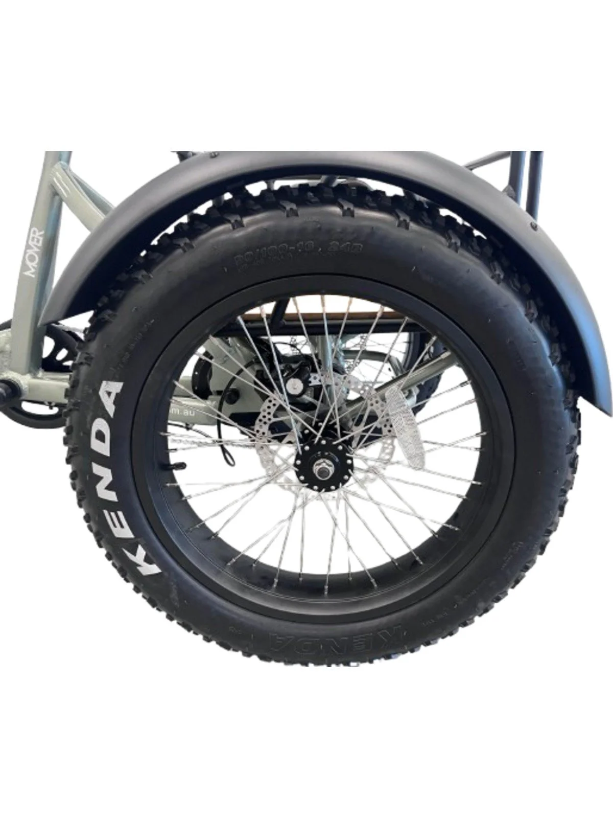 Ryder Drover e-trike rear Kenda fat tyre and disc brake