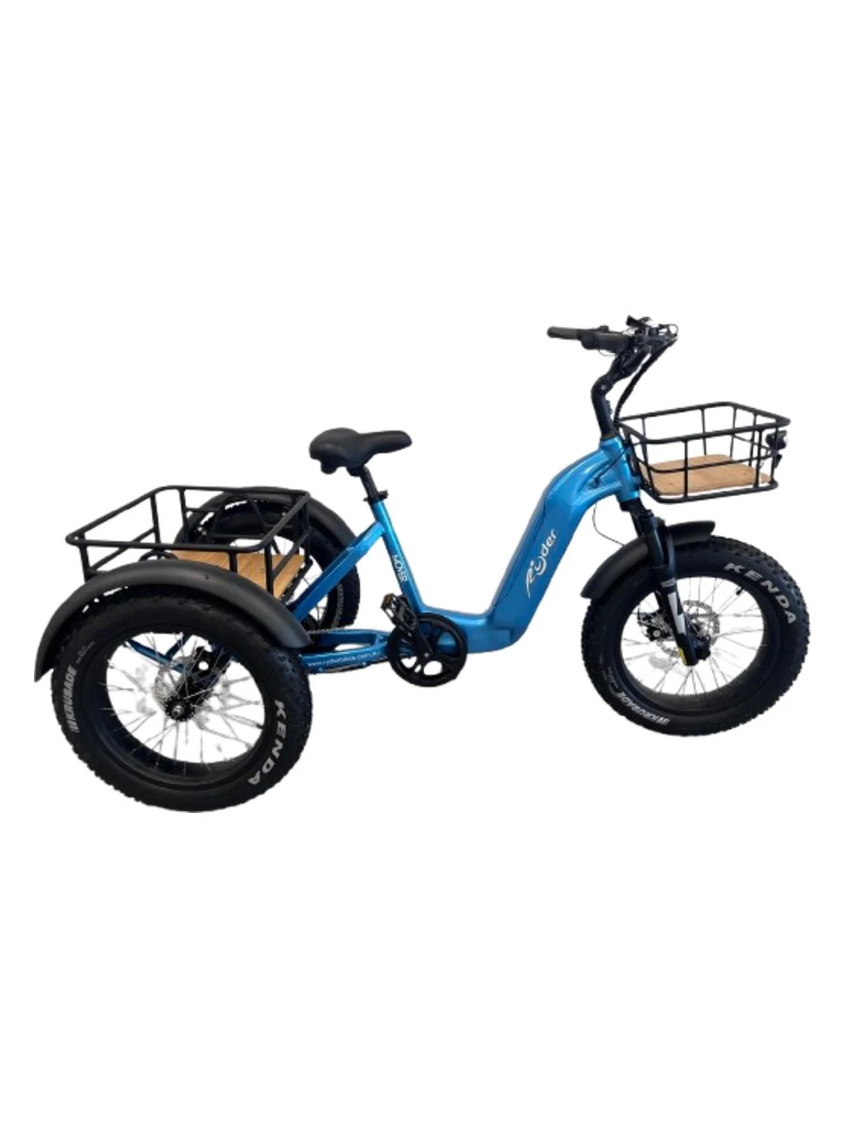 Ryder Drover electric trike in blue, side view, Leading Edge Cycles Shepparton