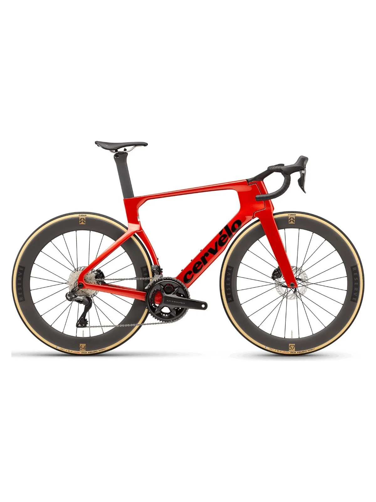 2026 Cervelo S5 Shimano Ultegra Di2 aero road bike in Carnelian red with Reserve 57|64 carbon wheels