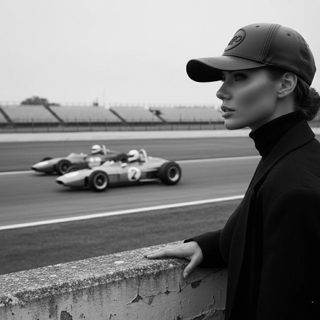 Ragazza che osserva una gara automobilistica sul circuito