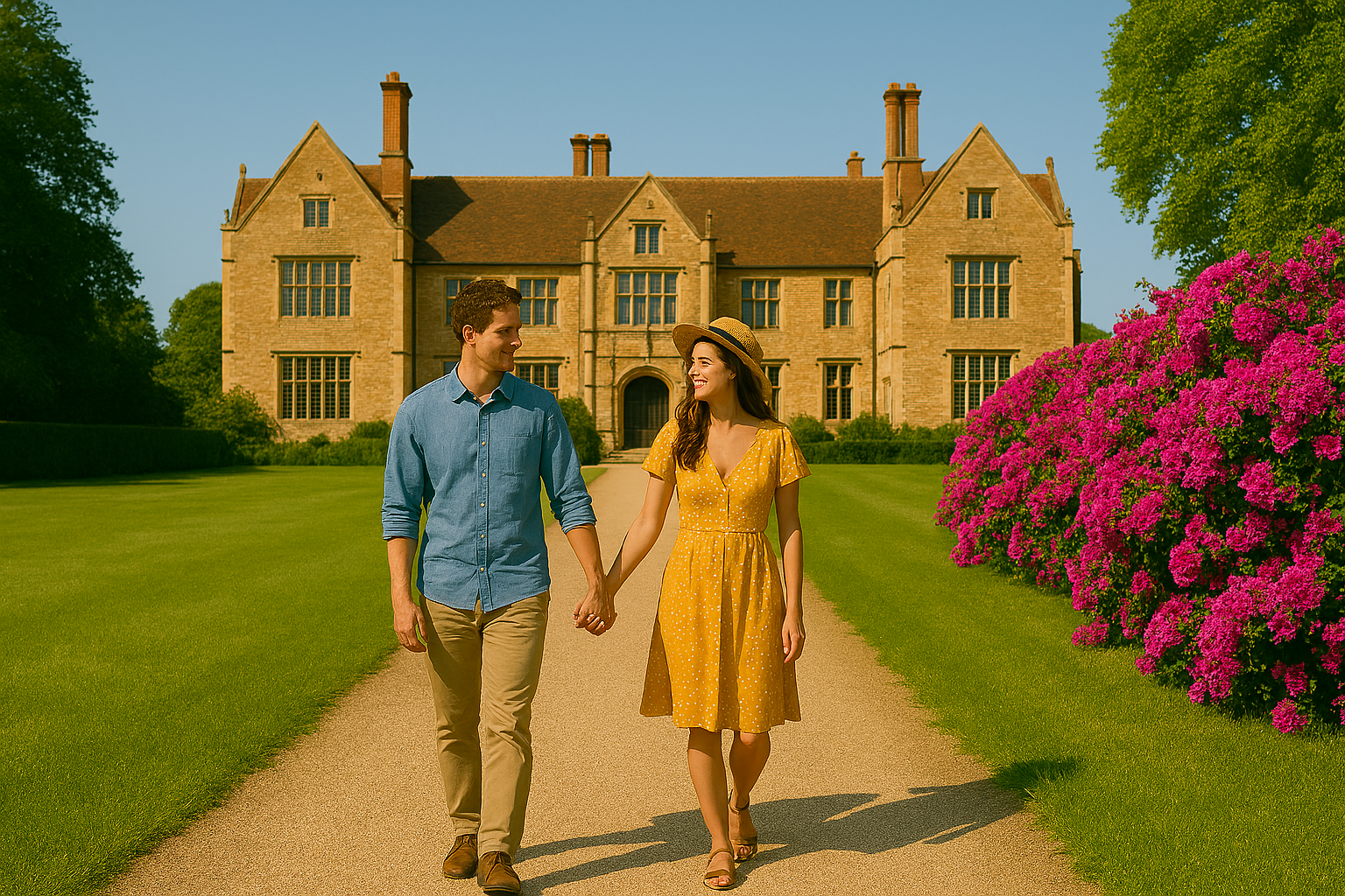 Couple enjoying the garden of a stately home in East Sussex