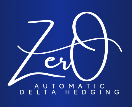 青い背景に白い文字で「Zero」と書かれており、その下に「AUTOMATIC DELTA HEDGING」と記されているロゴデザイン。