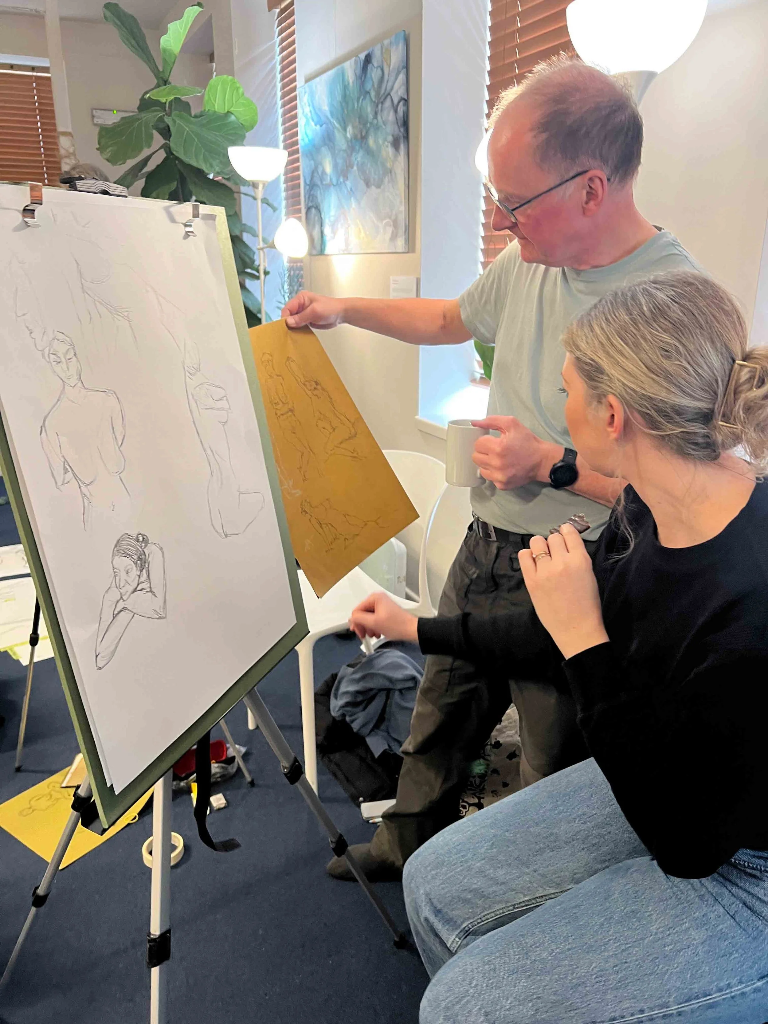 2Participants,. artists, drawers at a Life Drawing class held by Now, Draw! in Macclesfield.