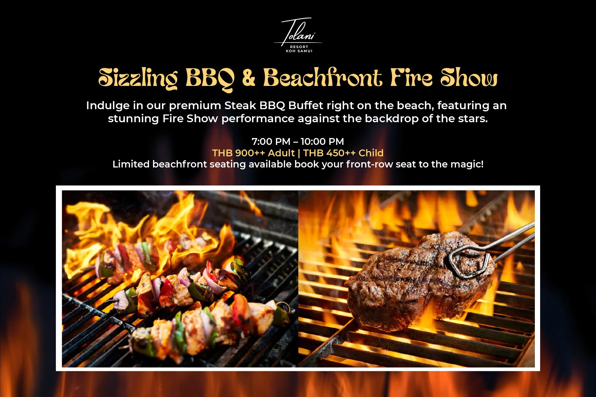Sizzling BBQ &amp; Beachfront Fire Show