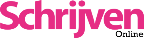 Een logo met de tekst 'Schrijven' in grote, roze letters.