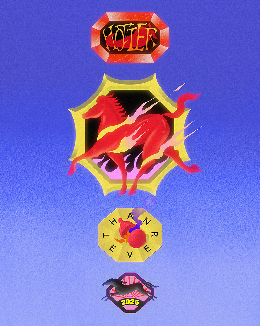 A digital illustration featuring a red horse with lightning effects inside a shield-like shape, with the words 'Hacker Power' above, a circular cipher with the letters A, C, T, H, E, U, R, V, and a black dog with a yellow '2026' badge at the bottom.