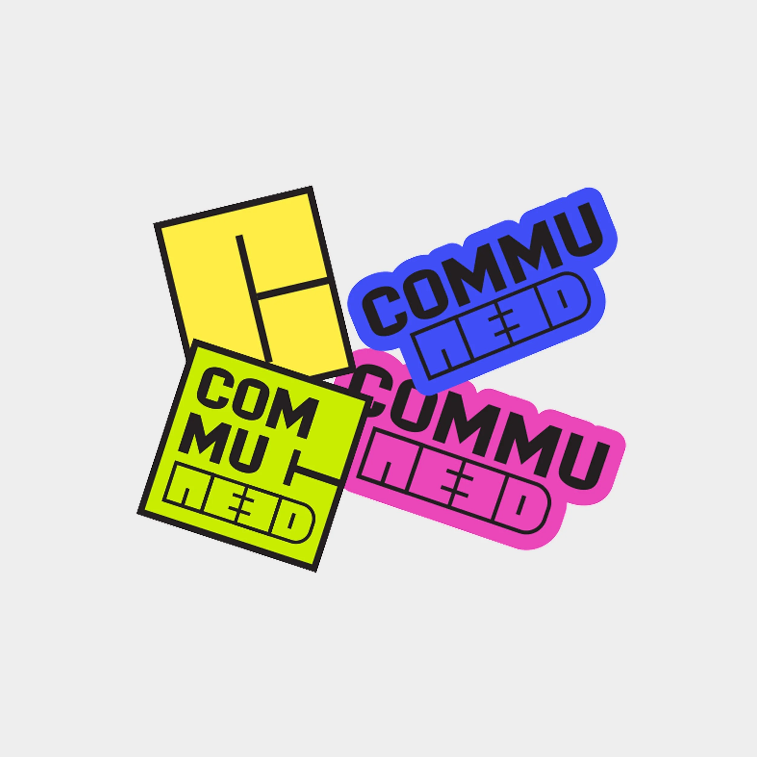 Colorful graphic with overlapping blocks displaying the words 'COMMU' and 'MU' in black, and 'READ' in a smaller font, with each block in yellow, blue, green, and pink colors.