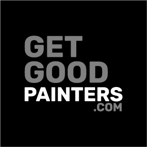 Text reading "GET GOOD PAINTERS.COM" with a black and gray background.