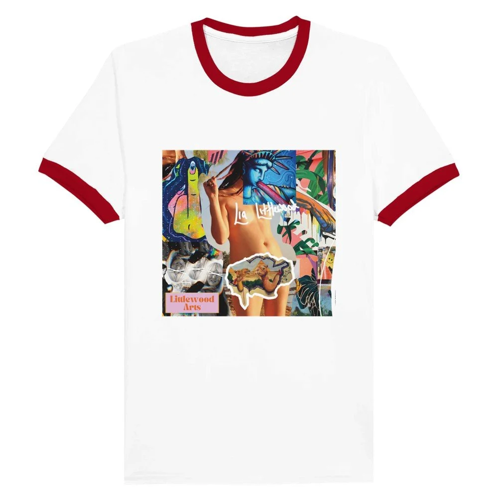 Unisex Ringer T-shirt collage Lia Littlewood 2