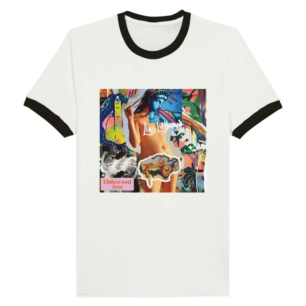 Unisex Ringer T-shirt collage Lia Littlewood 2