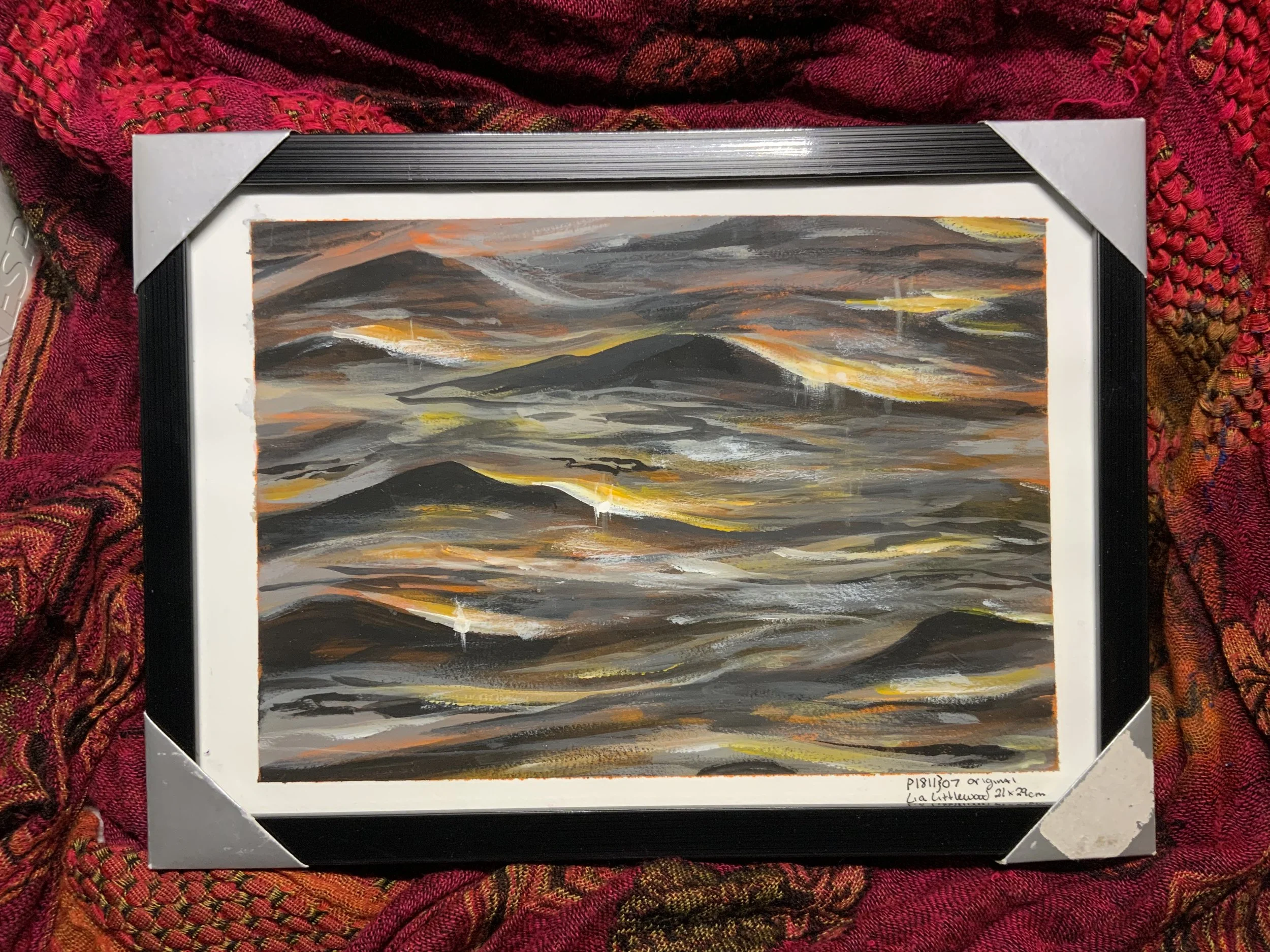 Abstract Orange-Grey Canal Watercolor Study