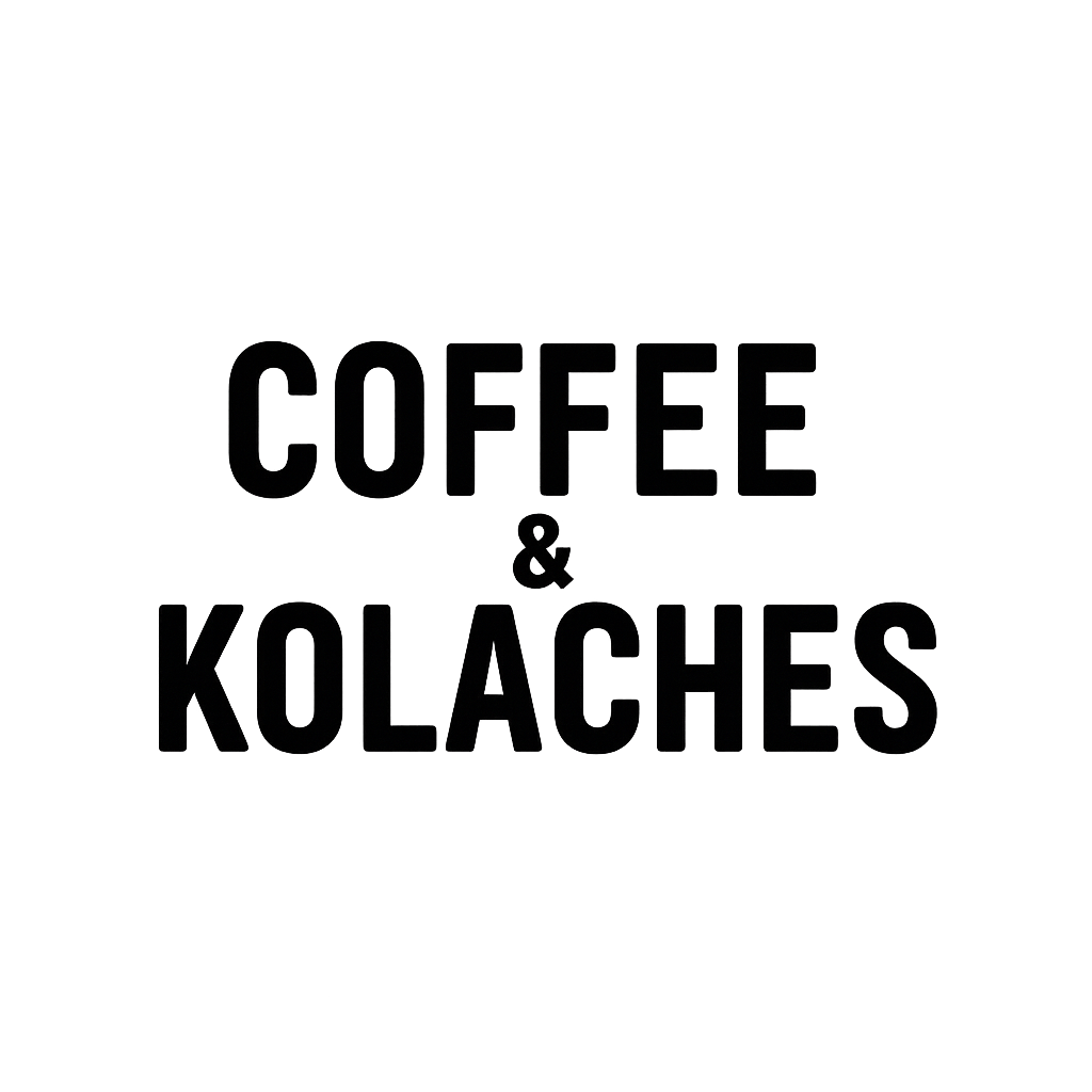 Text reading "Coffee & Kolaches" on a black background.