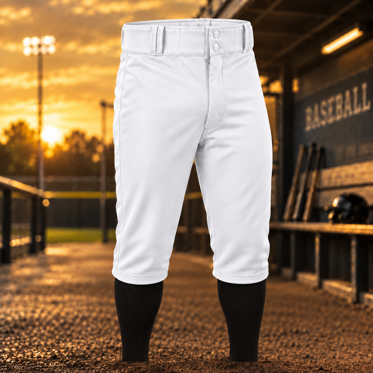 Custom tapered knicker-length baseball pants.