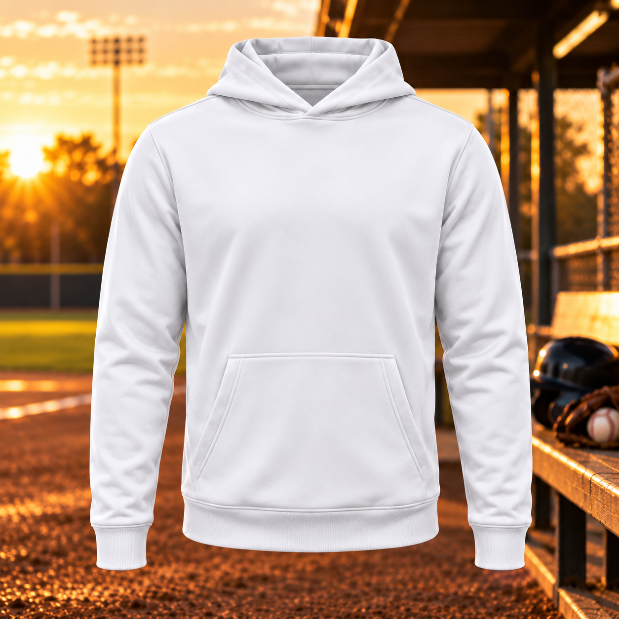 Custom performance fleece hoodie with a front pocket.