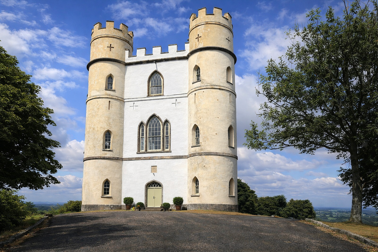 Medieval tower on a sunlit hill.png