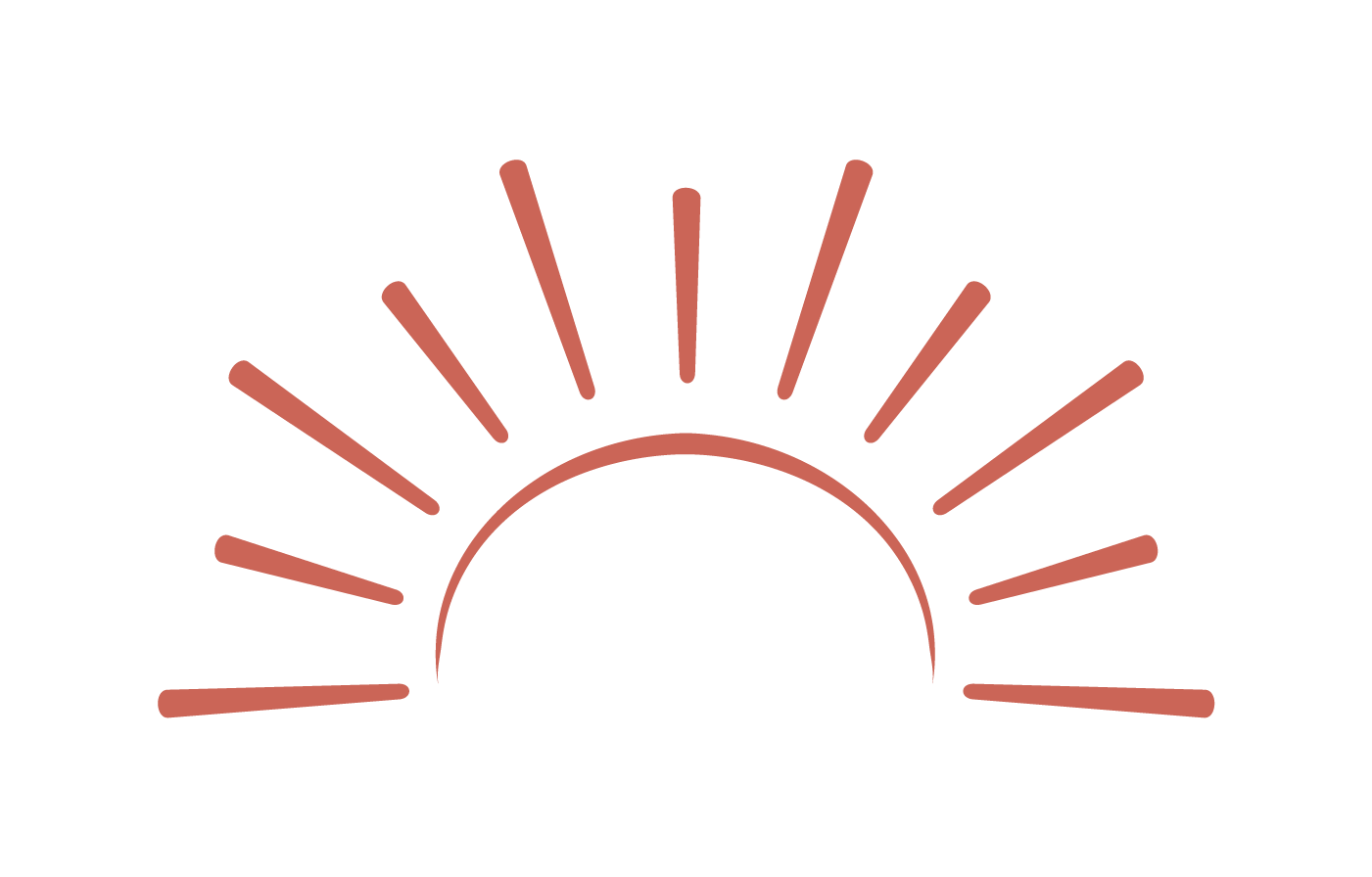 Illustration d'un lever de soleil stylisé avec des rayons orangés émanant de l'horizon.