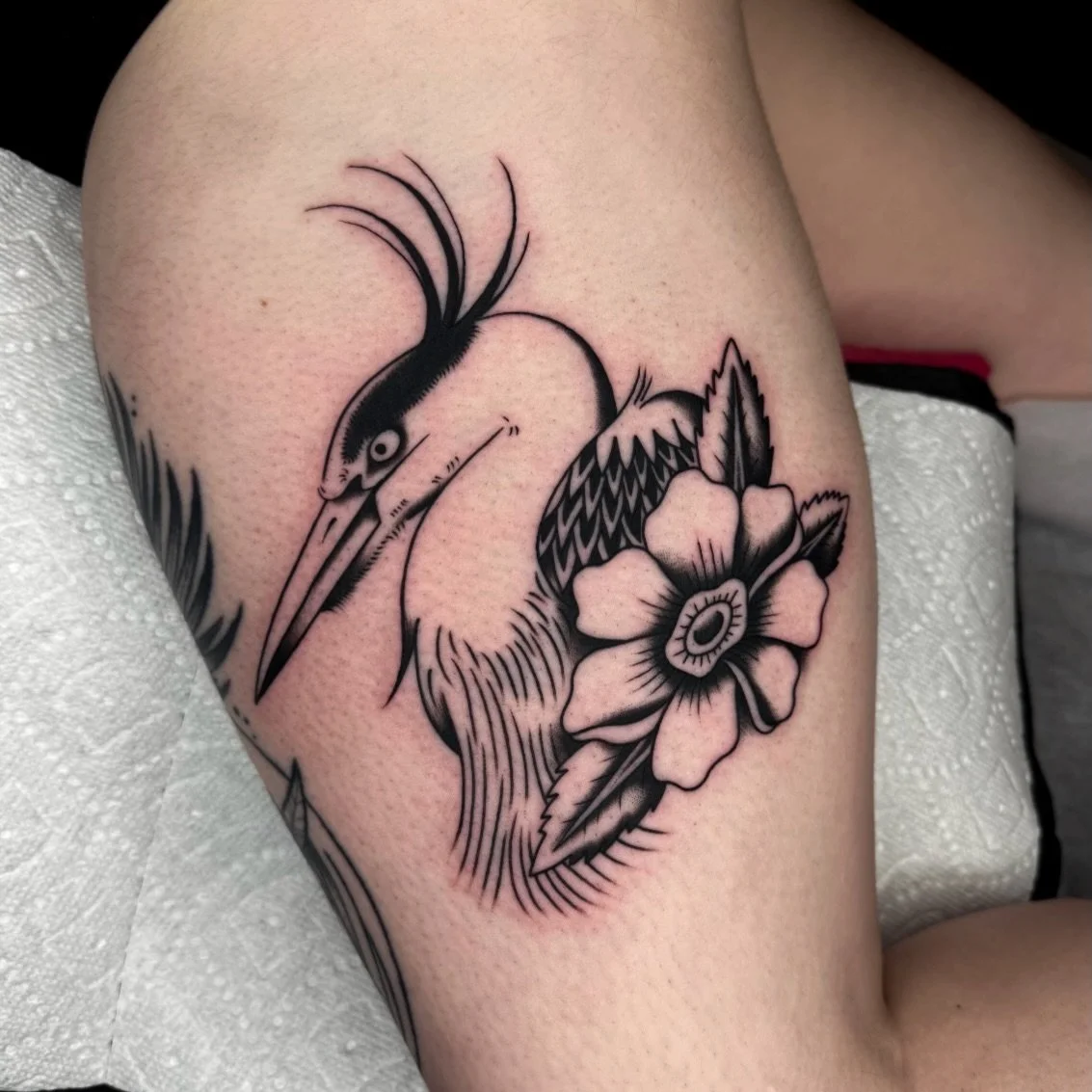 Heron on the side of the thigh for Emma Kate. Thanks for snagging this one, homie! ❤️&zwj;🔥
.
.
.
#georgiatattooartist #romega #atlantatattooartist #downtownromega #herontattoo
