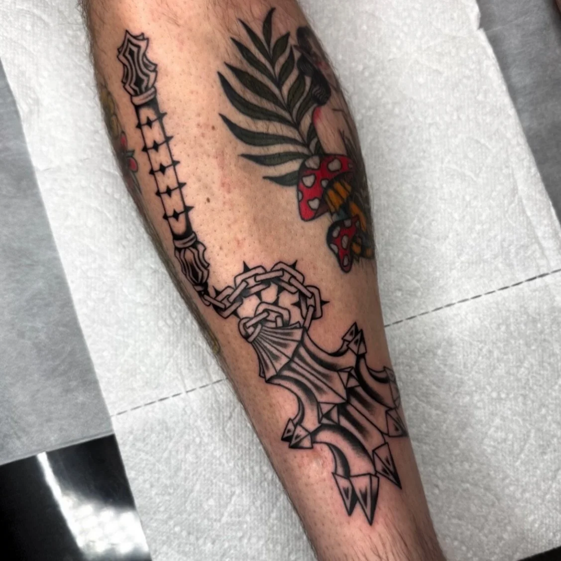 Witch-King of Angmar&rsquo;s Flail for J.P. ⭐️
.
.
.
#northgeorgiatattooartists #georgiatattooartist #romega #atlantatattooartist #downtownromega