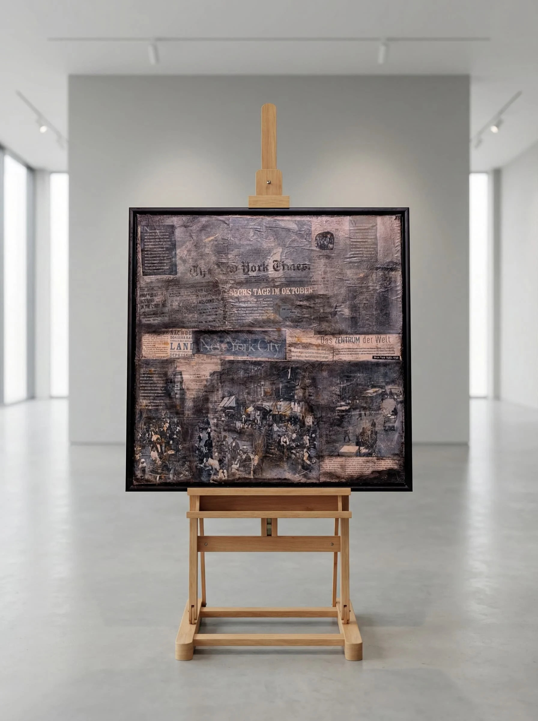 Abstraktes Gemälde auf einer Staffelei in einem modernen Kunstgalerie.