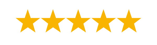 Five gold stars in a row representing a five-star rating.