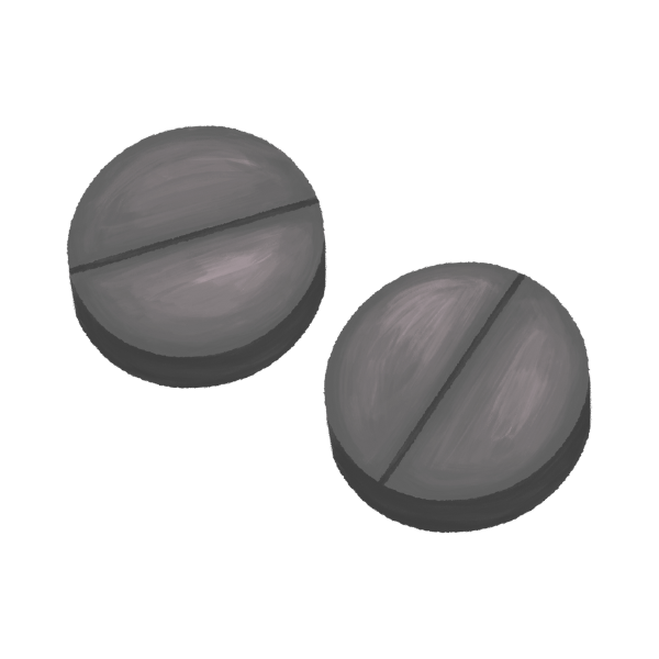 Illustration of a human head profile with a brain showing a cocktail and pills inside.