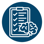 Icon of a clipboard with checkmarks and a brain, representing organization and mental effort.