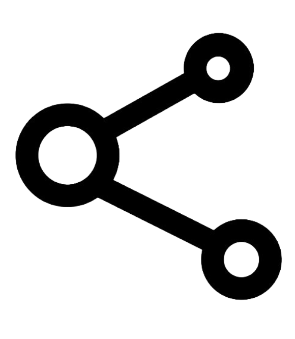 Outline of a network or sharing icon with three connected circles.