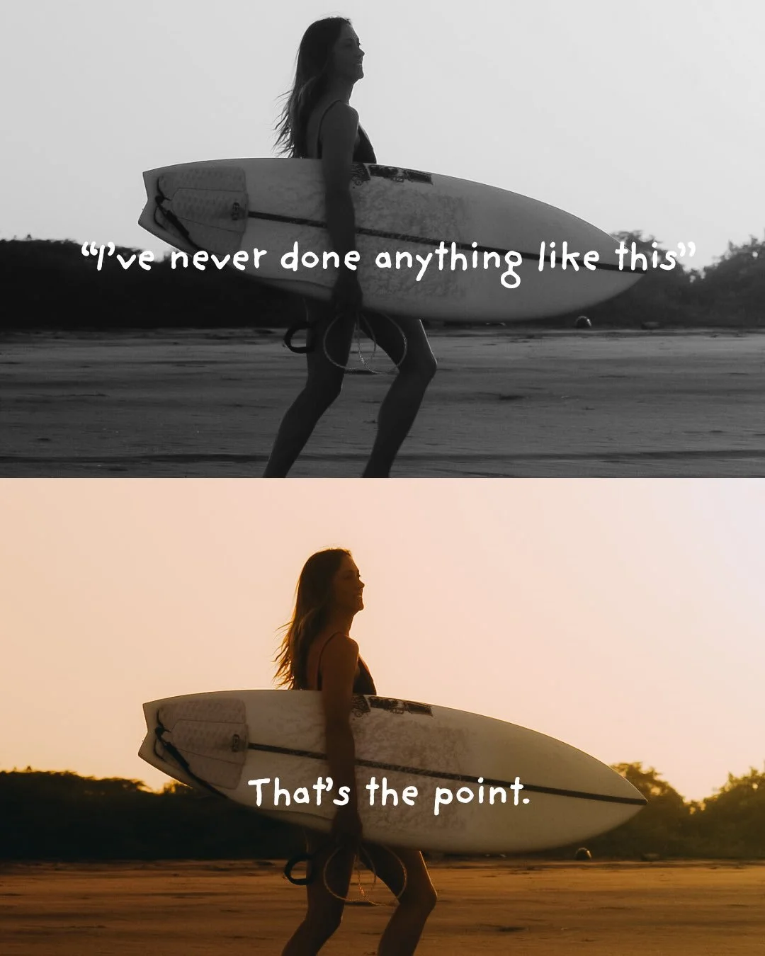 That 👏 is 👏the 👏 point 👏

Going on a surf trip or learning how to surf isn&rsquo;t about perfection or being at a certain level. It&rsquo;s about getting out of your comfort zone, meeting new people, being inspired by those who can teach you, and