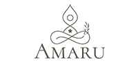 Logo with a stylized leaf and diamond shape above the word 'AMARU'