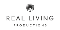 Logo of Real Living Productions with stylized sun icon above the text.